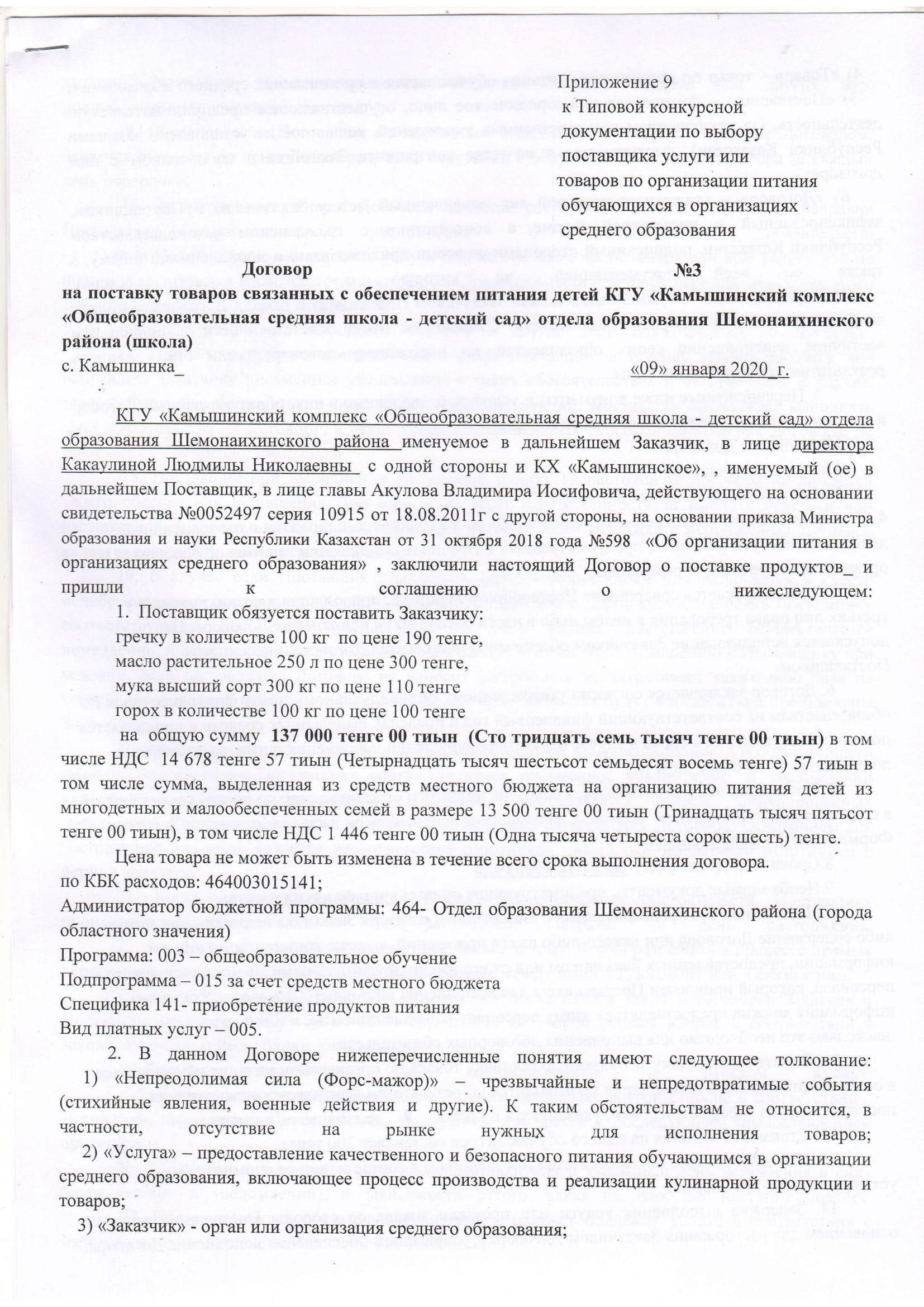 Продукты питания (школа) 2020