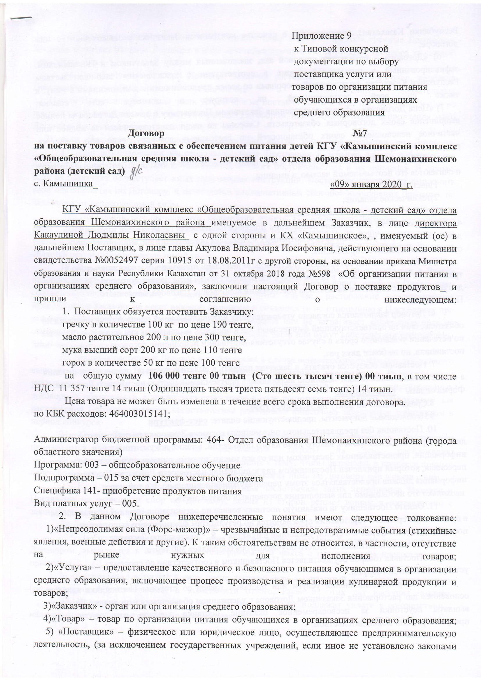 Продукты питания (детский сад) 2020