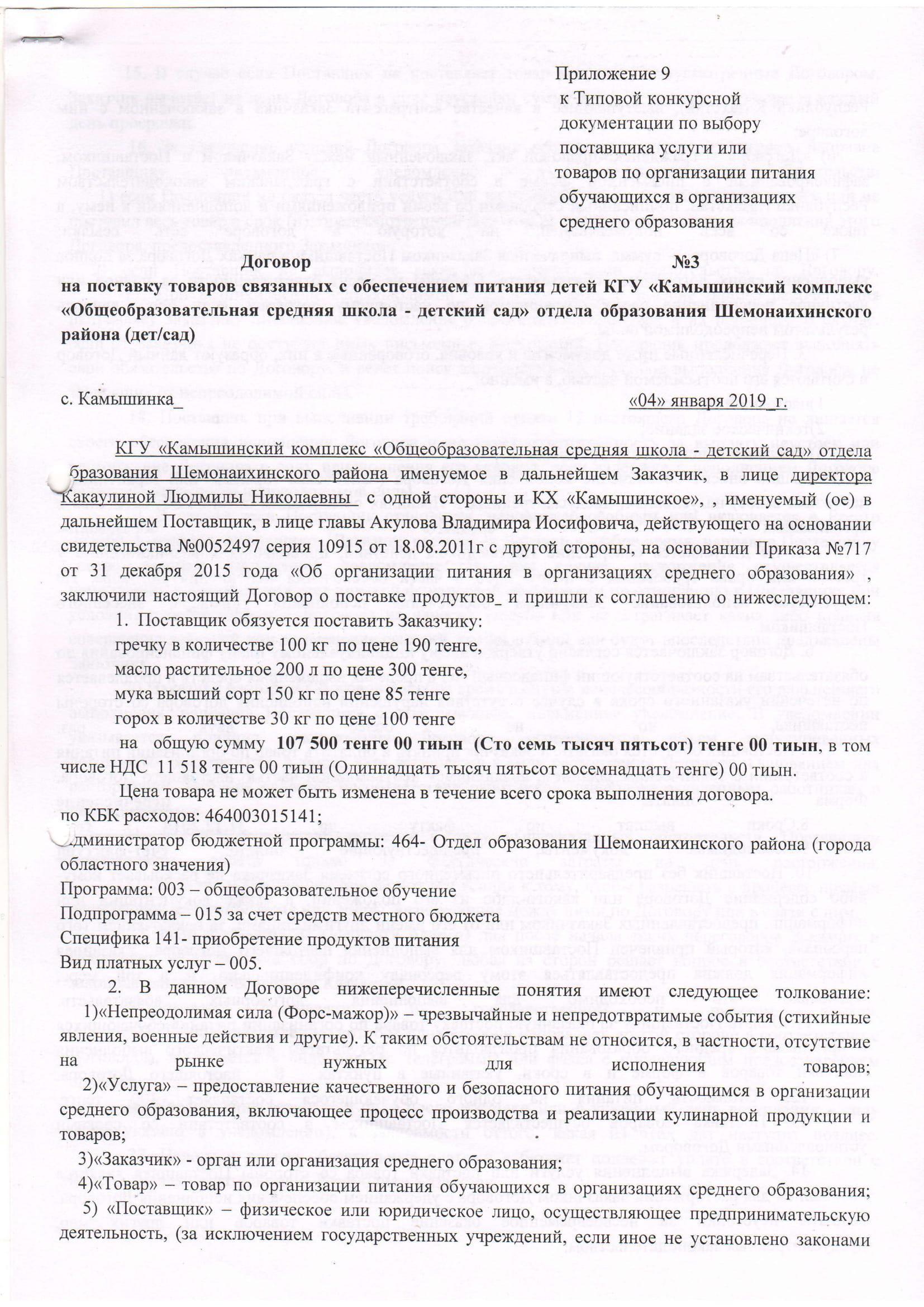 Продукты питания (детский сад) 2019