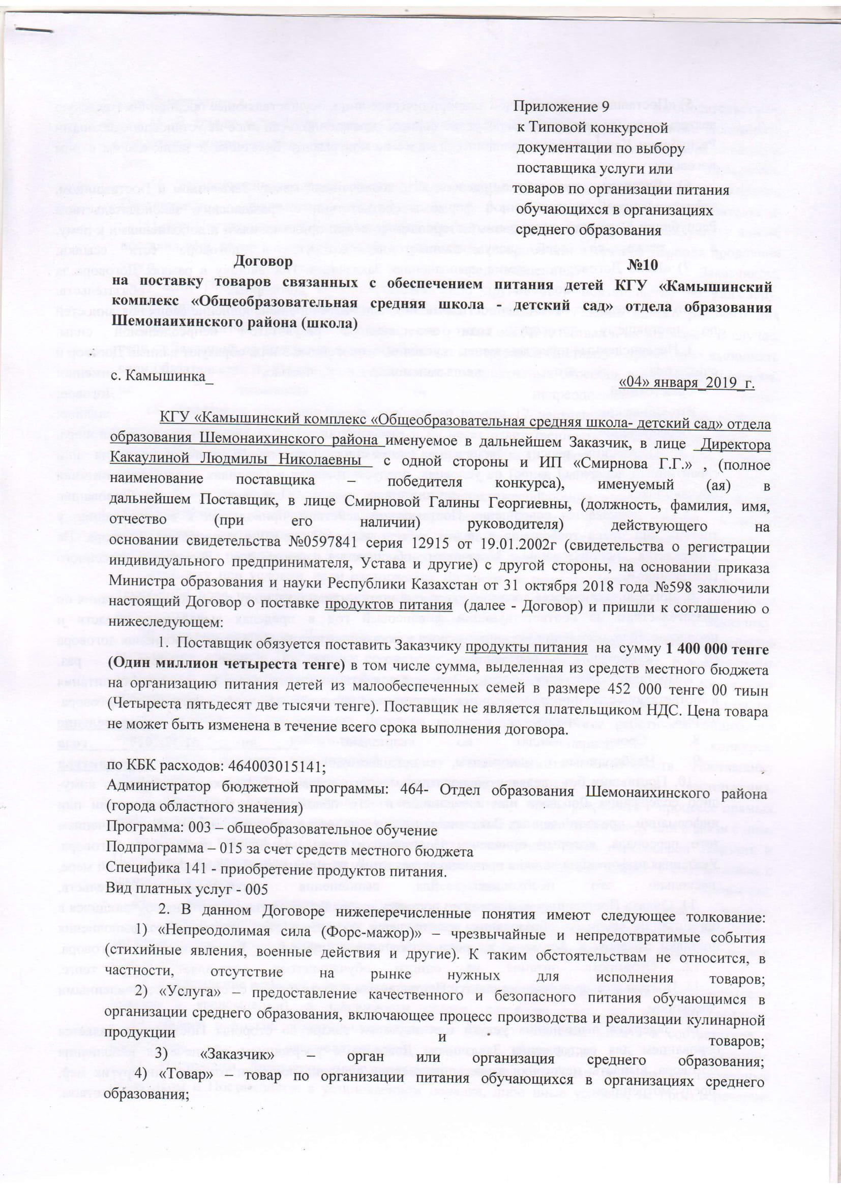 Продукты питания (школа) 2019
