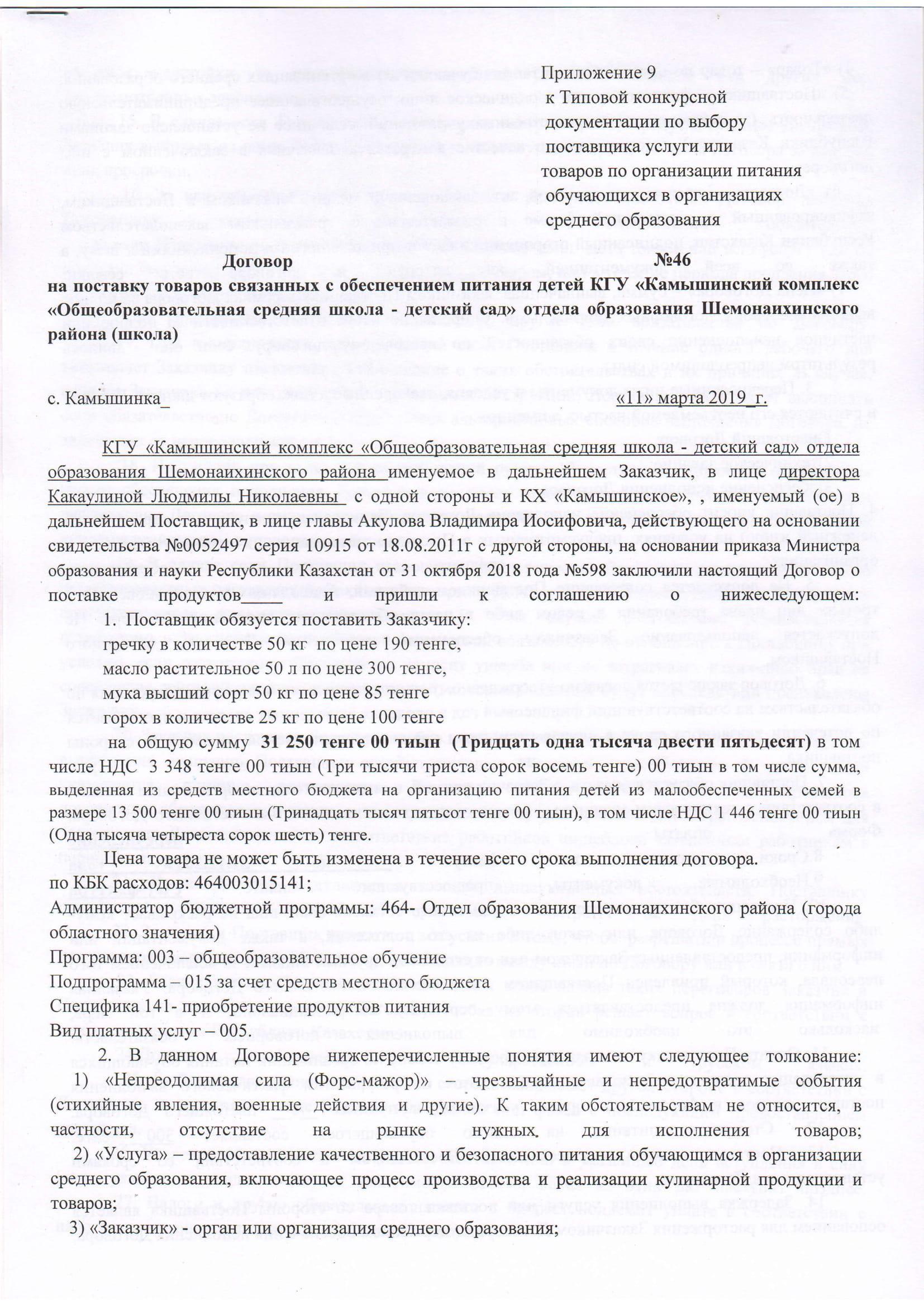 Продукты питания (школа) 2019