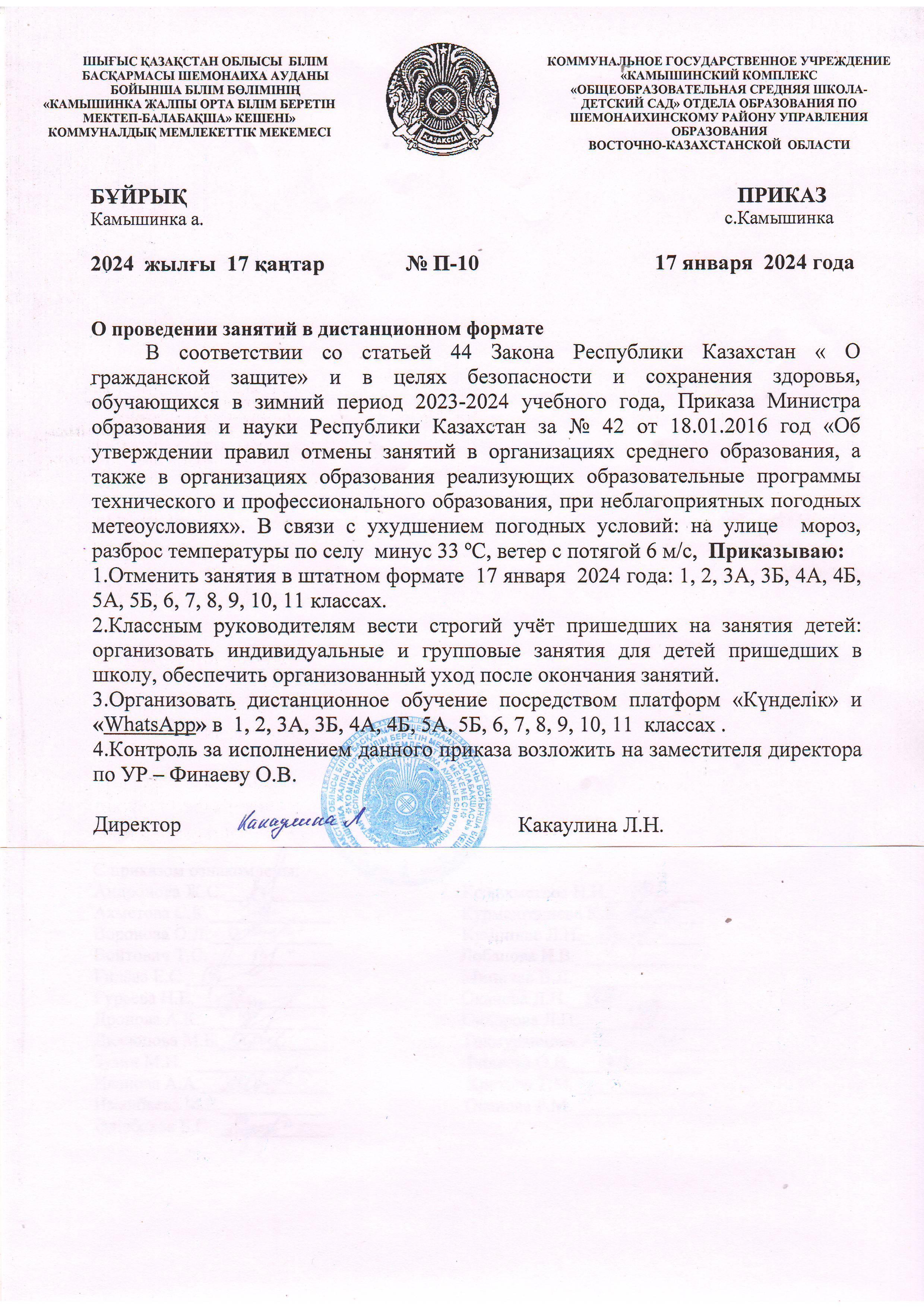 Приказ о проведении занятий в дистанционном формате