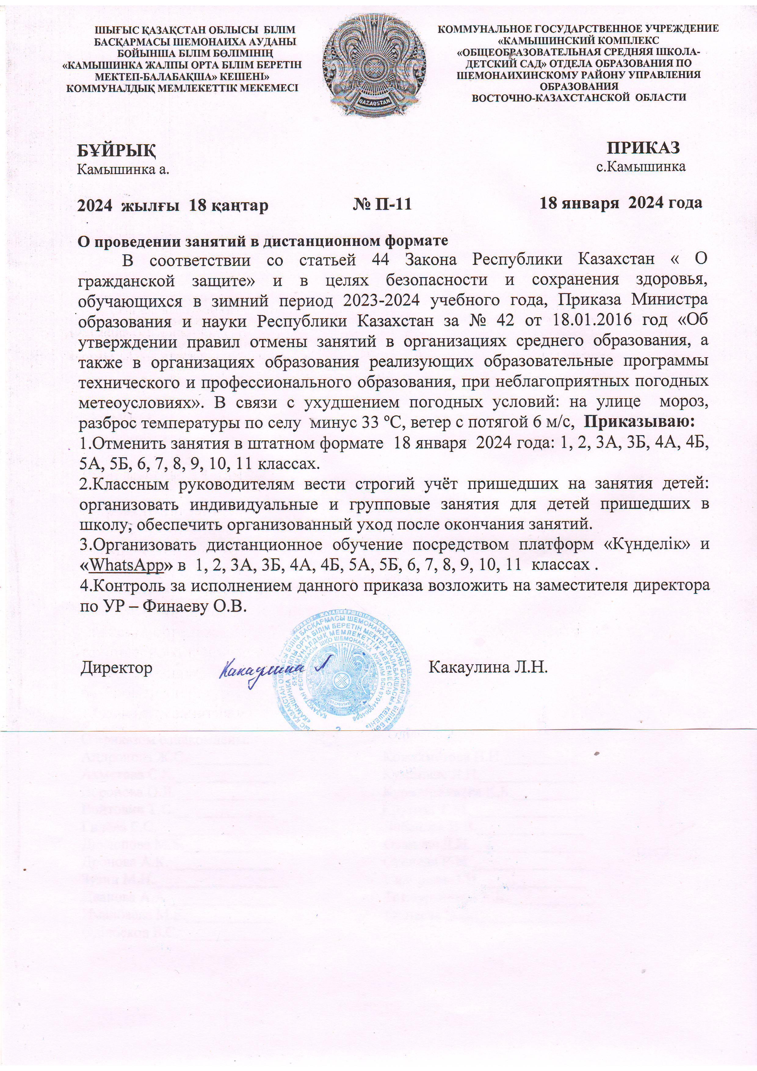 Приказ о проведении занятий в дистанционном формате