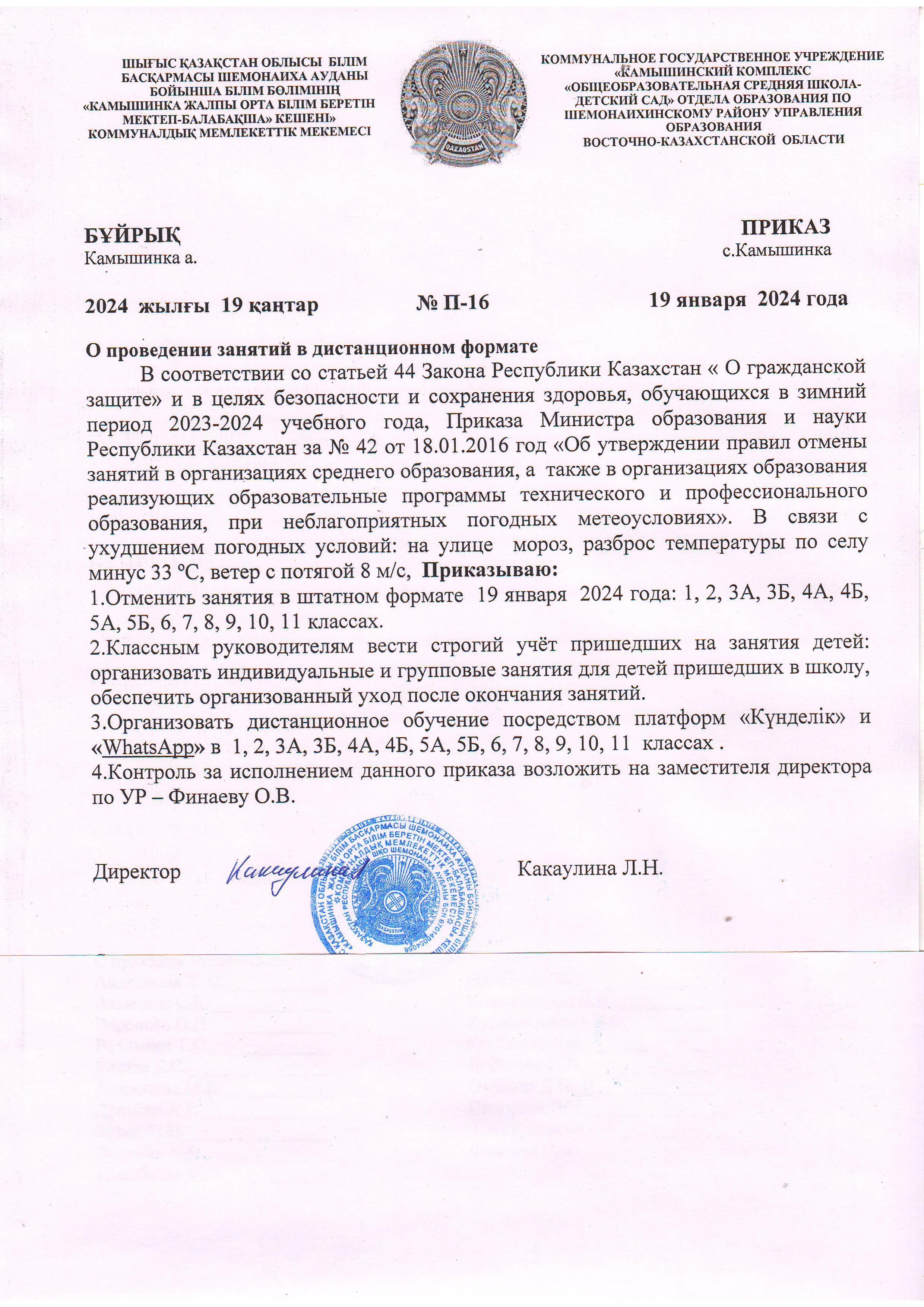 Приказ о проведении занятий в дистанционном формате