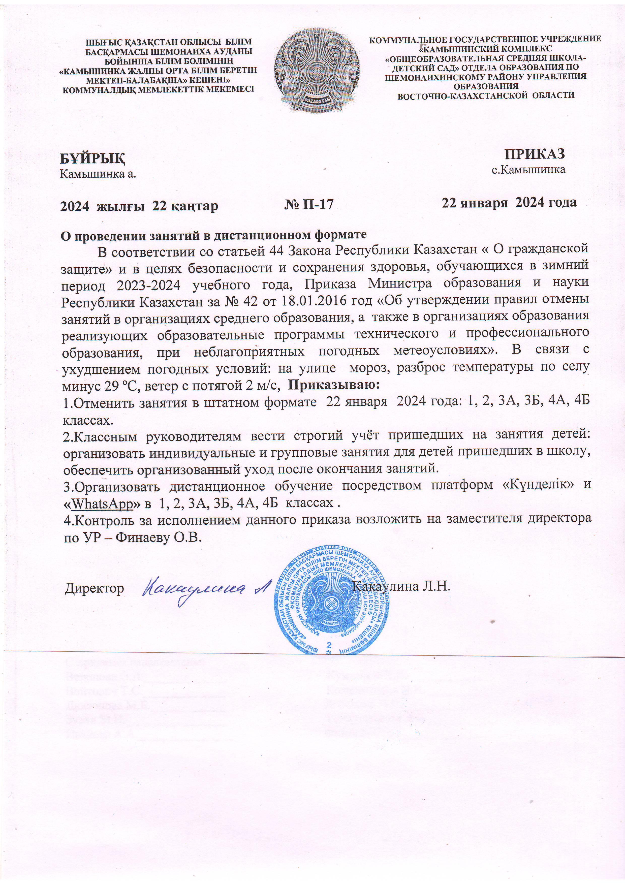 Приказ о проведении занятий в дистанционном формате