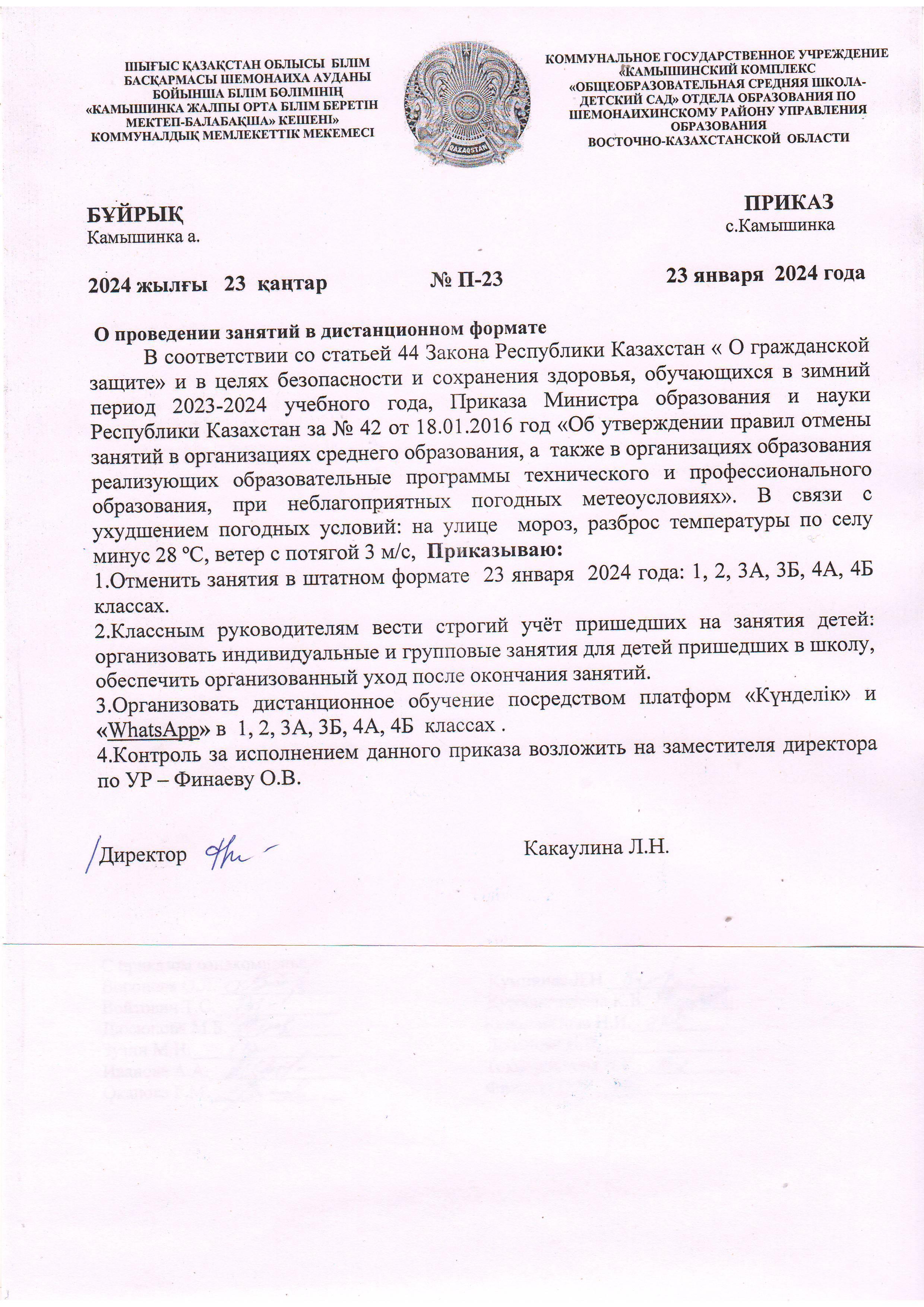 Приказ о проведении занятий в дистанционном формате