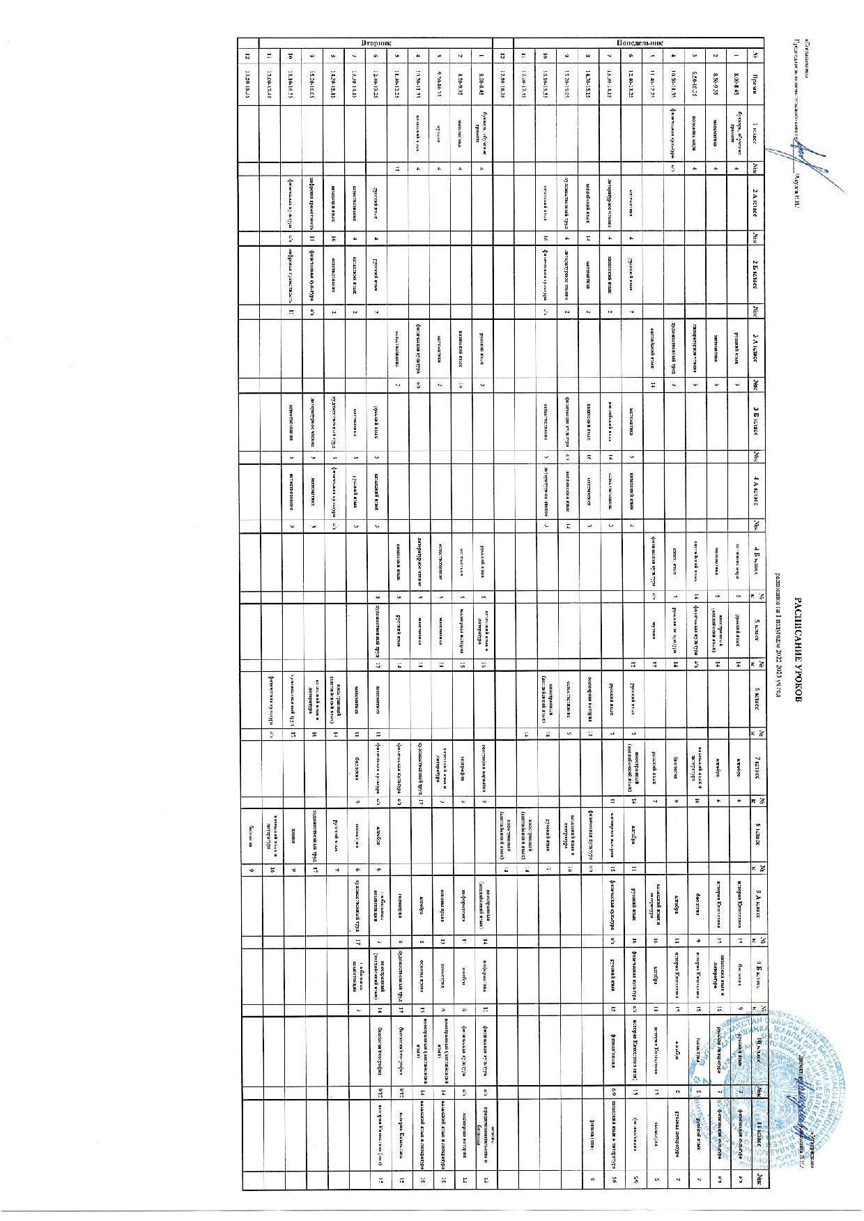 Расписание уроков на 1 полугодие  2022-2023 учебный год