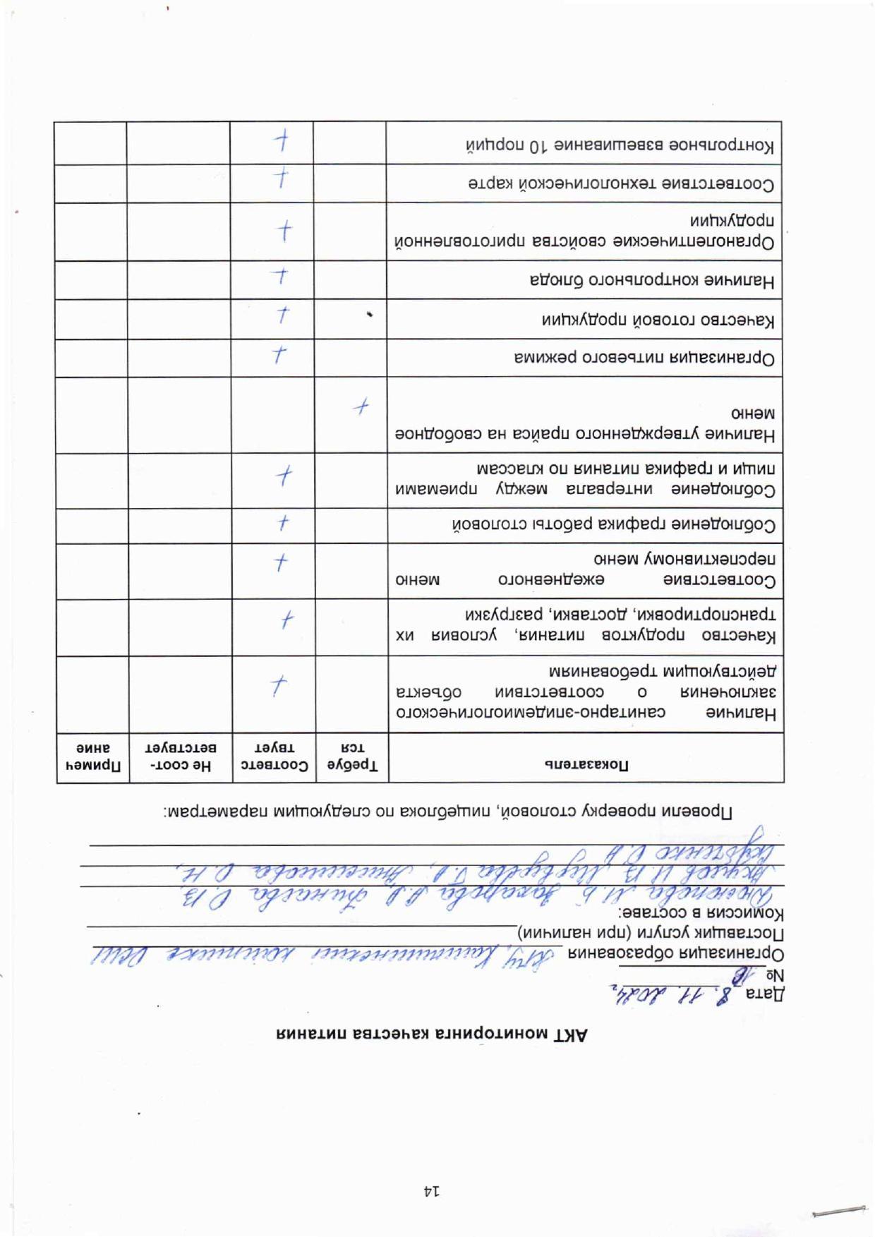 Акт мониторинга качества питания
