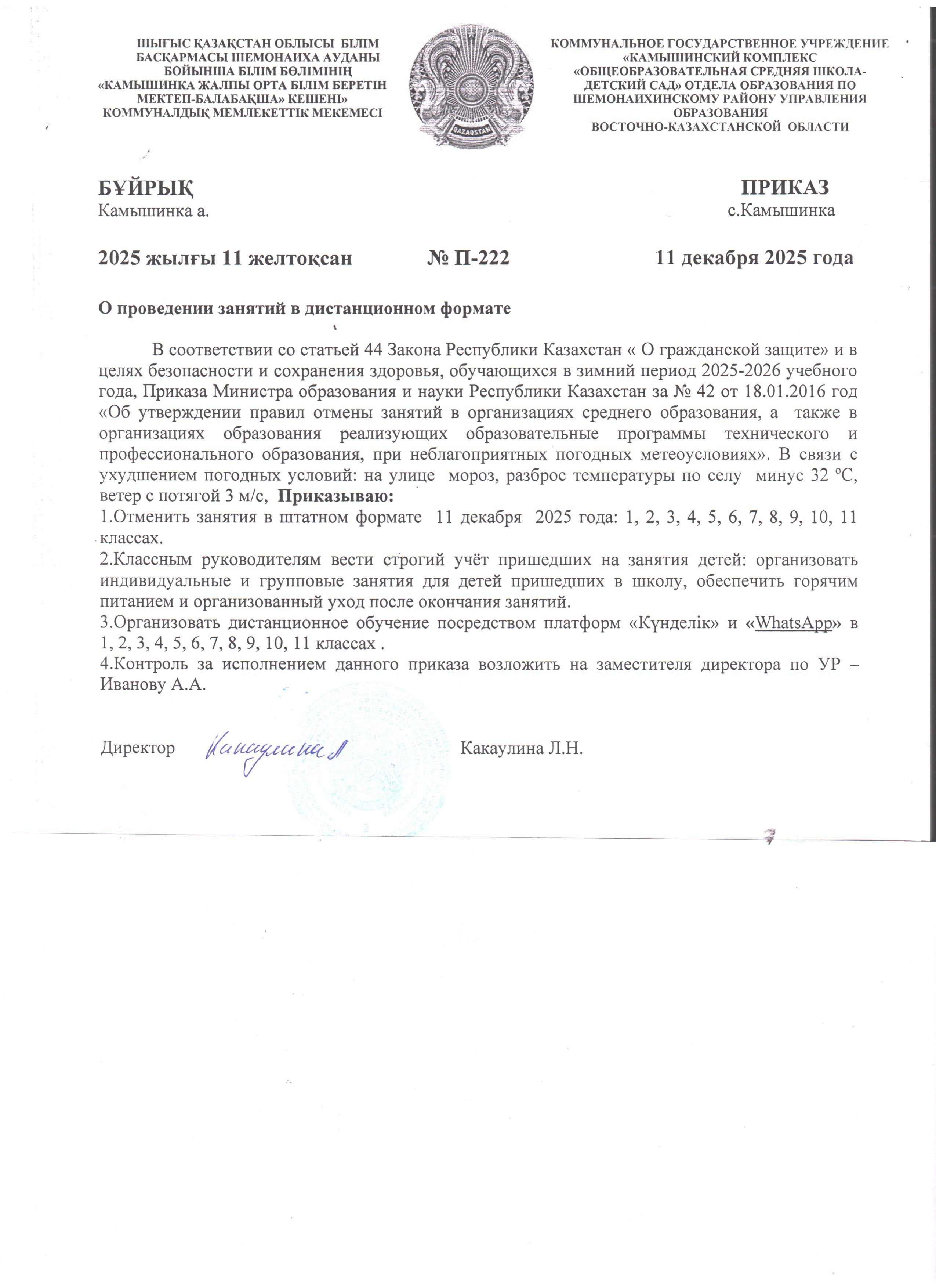 Приказ о проведении занятий в дистанционном формате
