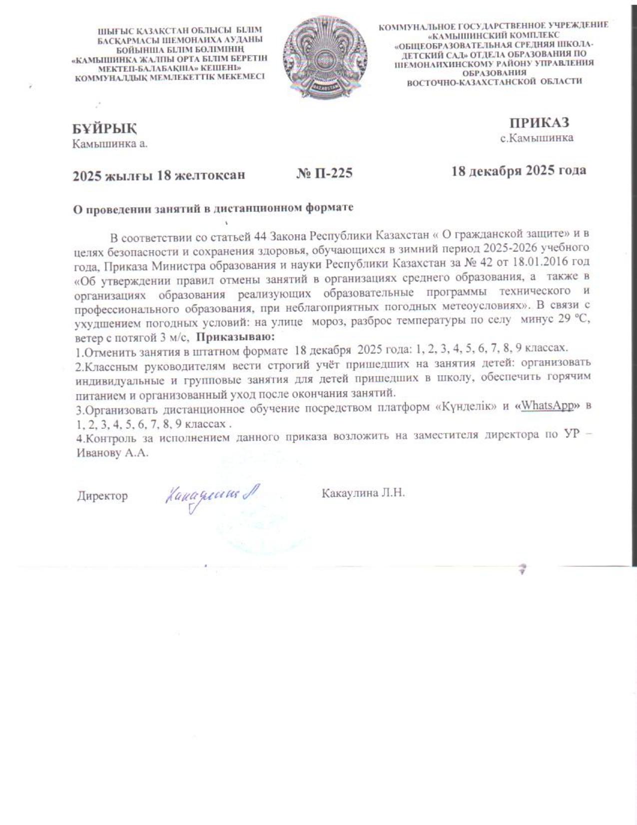Приказ о проведении занятий в дистанционном формате